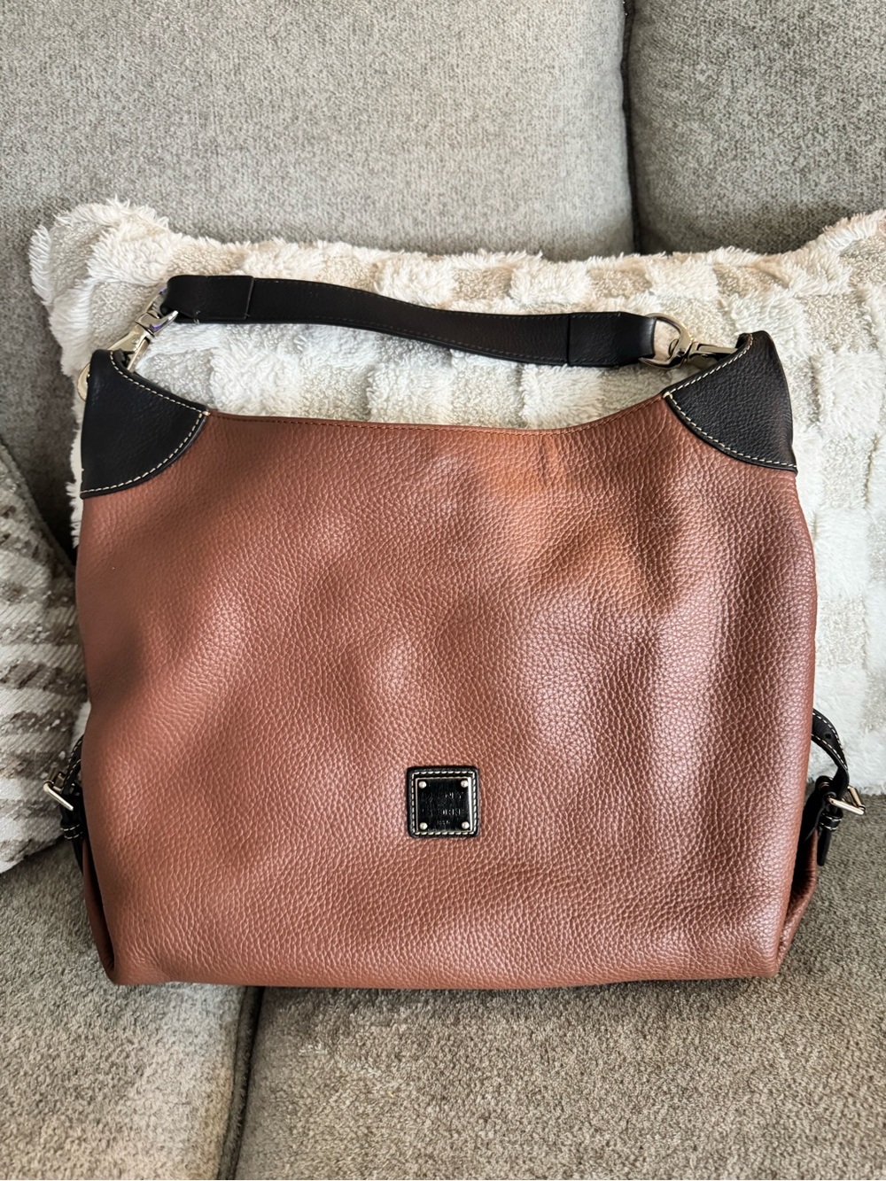 Dooney & Bourke Brown and Black Pebbled Leather Shoulder Bag